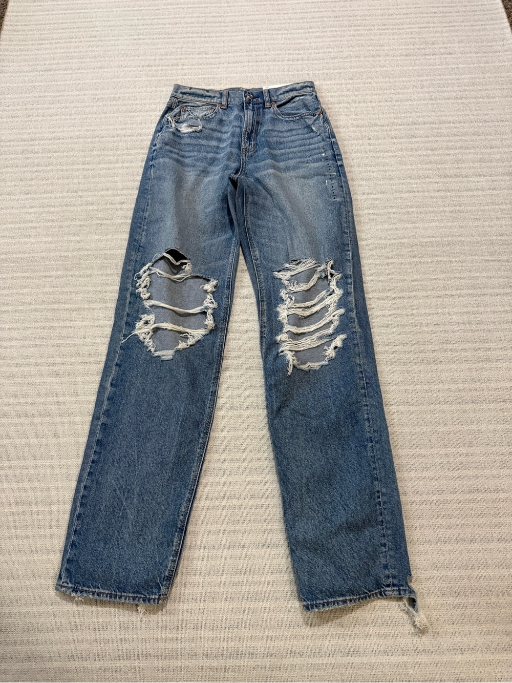 American Eagle Strigid Distressed Blue Women's High-Rise Straight Jeans Sz 4L